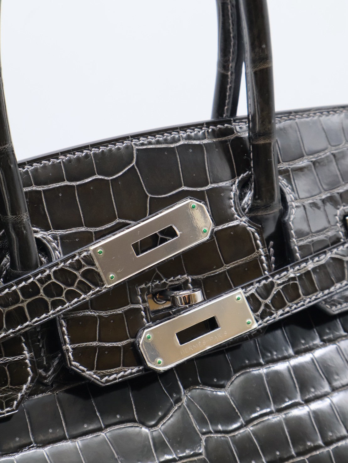HERMES Birkin 30 亮面鱷魚皮 - Noir 89 黑銀 🅁