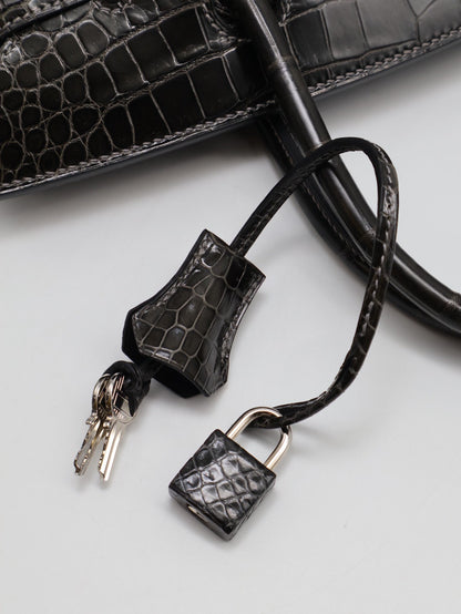 HERMES Birkin 30 亮面鱷魚皮 - Noir 89 黑銀 🅁