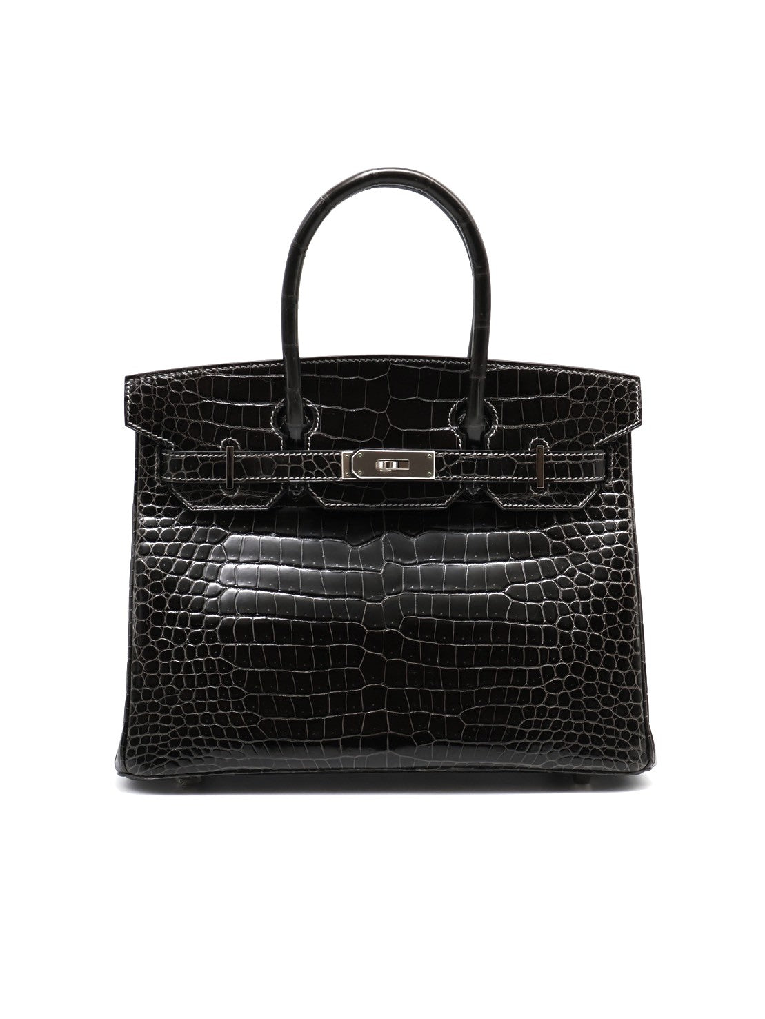 HERMES Birkin 30 亮面鱷魚皮 - Noir 89 黑銀 🅁