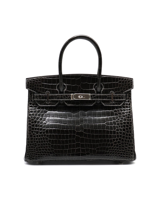 HERMES Birkin 30 亮面鱷魚皮 - Noir 89 黑銀 🅁