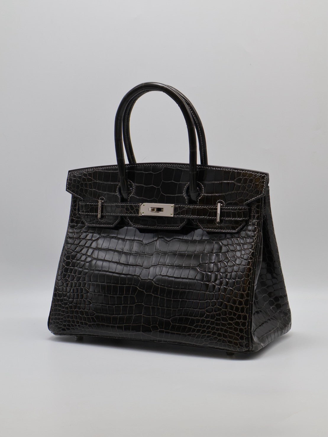 HERMES Birkin 30 亮面鱷魚皮 - Noir 89 黑銀 🅁