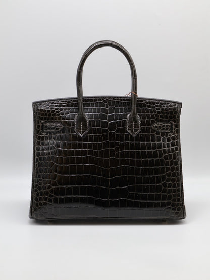 HERMES Birkin 30 亮面鱷魚皮 - Noir 89 黑銀 🅁