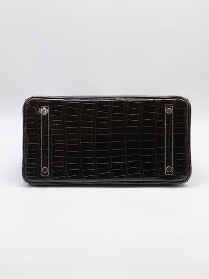 HERMES Birkin 30 亮面鱷魚皮 - Noir 89 黑銀 🅁