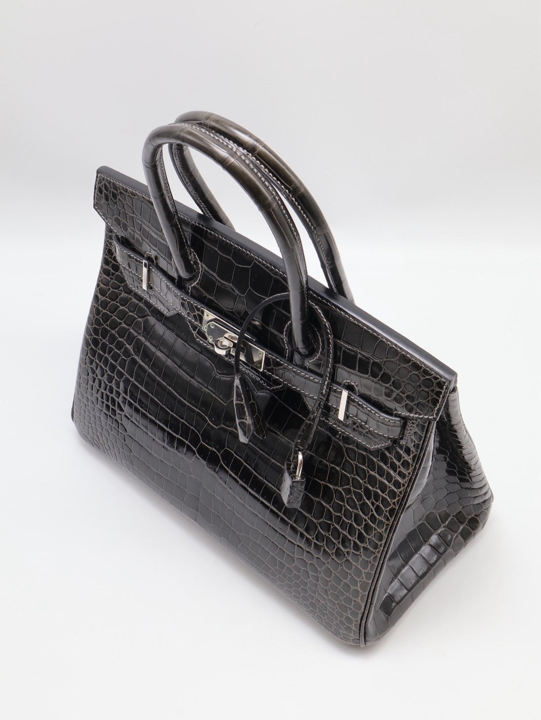 HERMES Birkin 30 亮面鱷魚皮 - Noir 89 黑銀 🅁