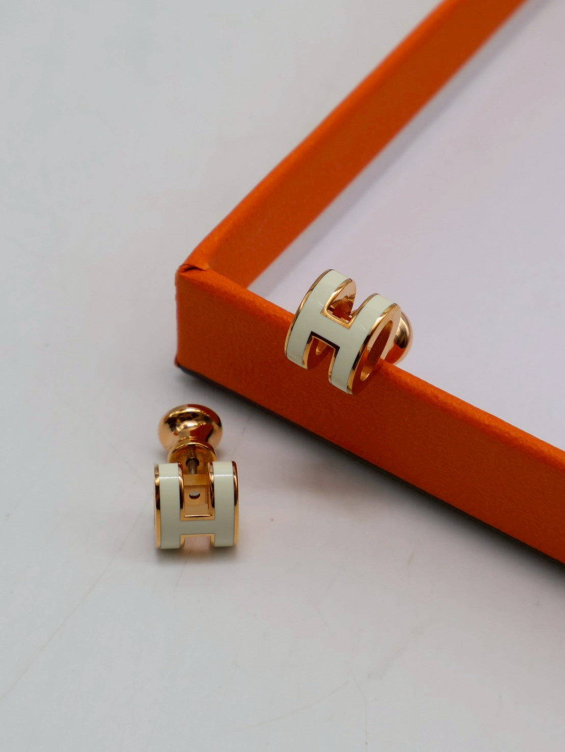HERMES Mini Pop H耳環 - 白玫瑰金