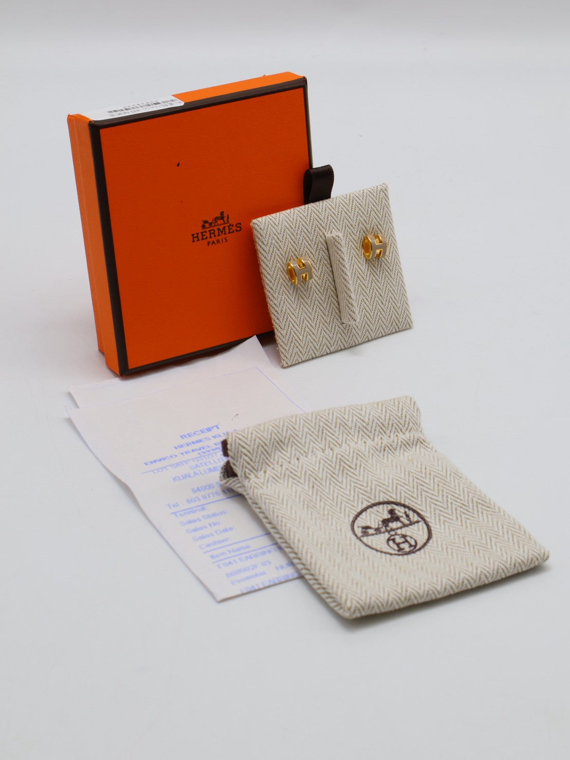 HERMES Mini Pop H耳環 - 奶茶金