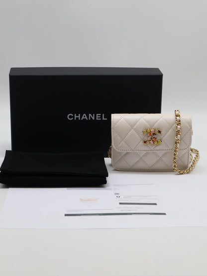 CHANEL 24S彩鑽雙C鍊帶小包 - 白金