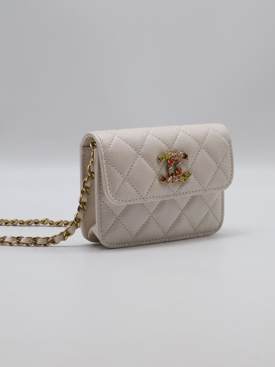 CHANEL 24S彩鑽雙C鍊帶小包 - 白金