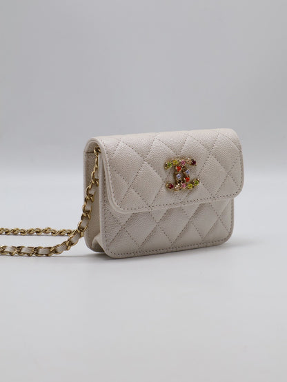 CHANEL 24S彩鑽雙C鍊帶小包 - 白金