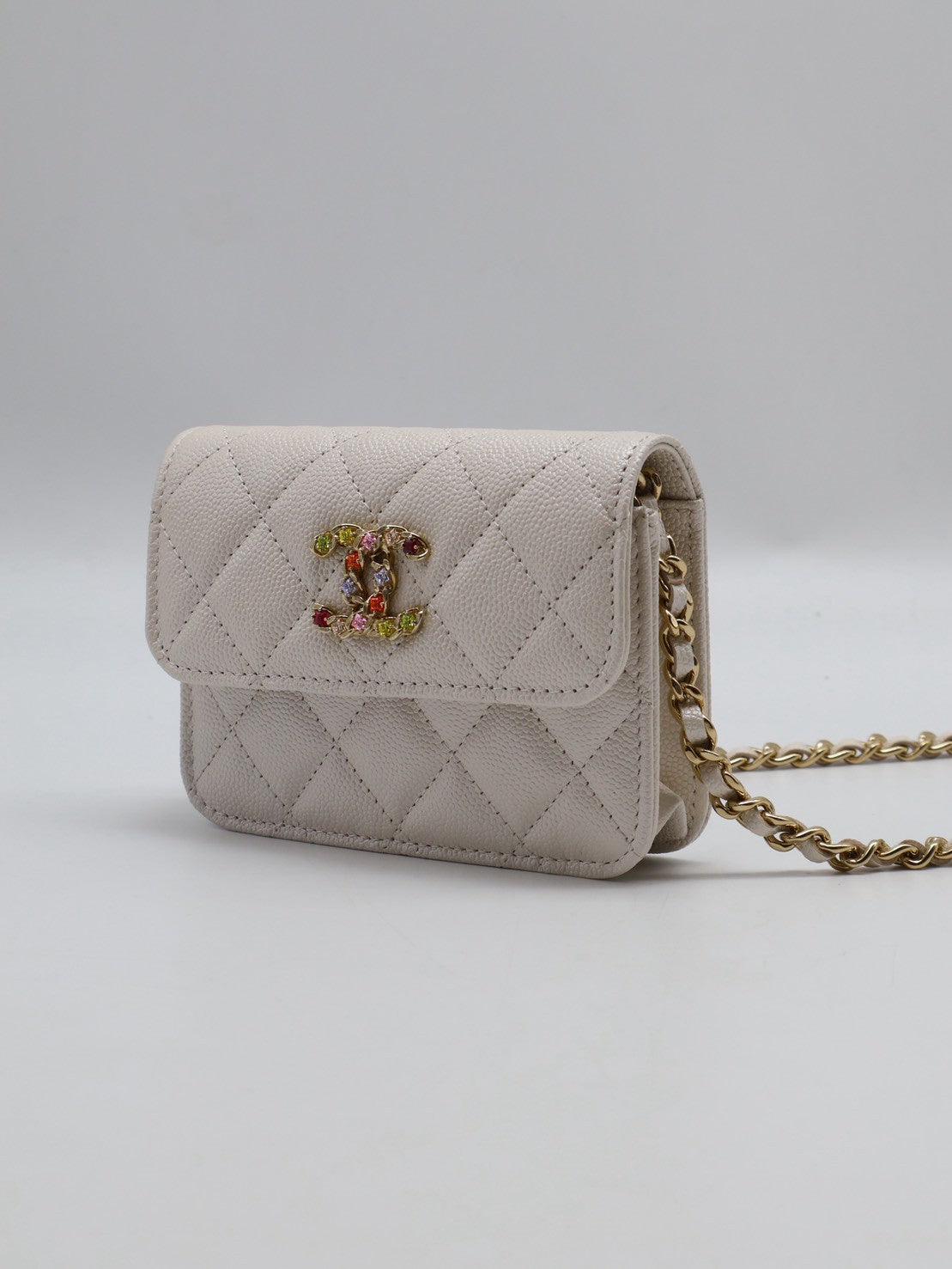 CHANEL 24S彩鑽雙C鍊帶小包 - 白金