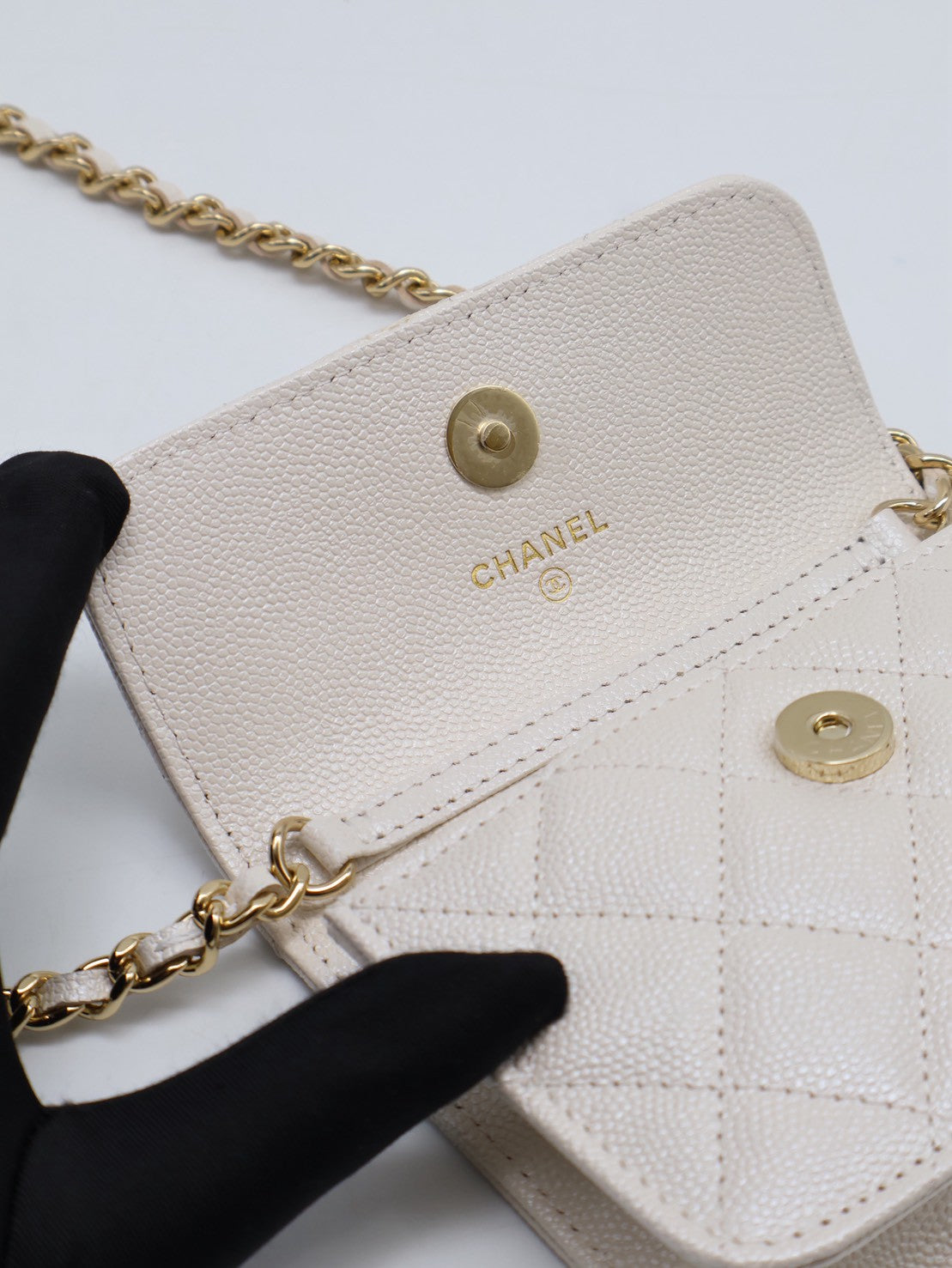CHANEL 24S彩鑽雙C鍊帶小包 - 白金