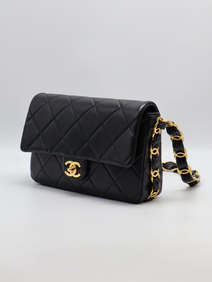 CHANEL 24K粗鍊羊皮單肩包 - 黑金