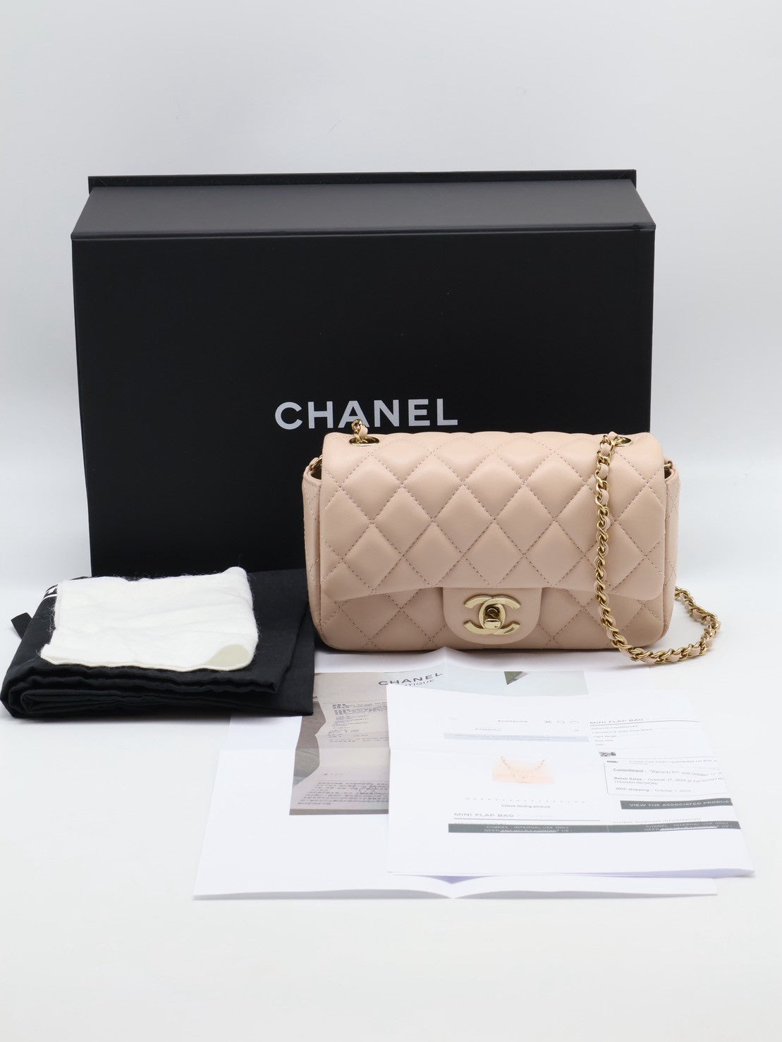 CHANEL 經典口蓋包Mini CF18 - 羊皮米金