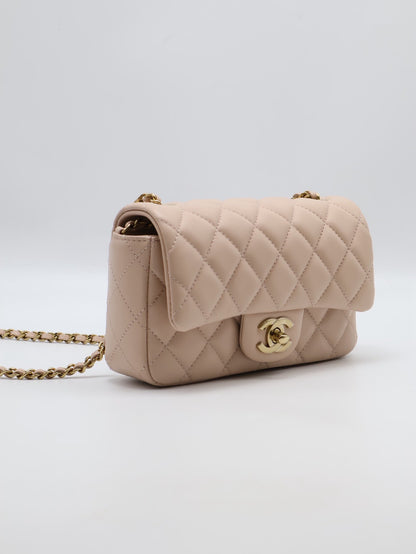 CHANEL 經典口蓋包Mini CF18 - 羊皮米金