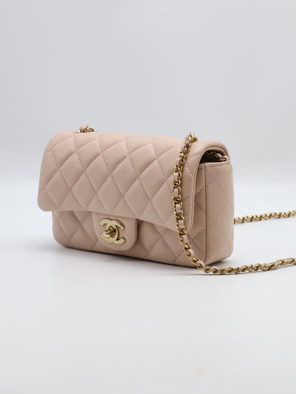 CHANEL 經典口蓋包Mini CF18 - 羊皮米金