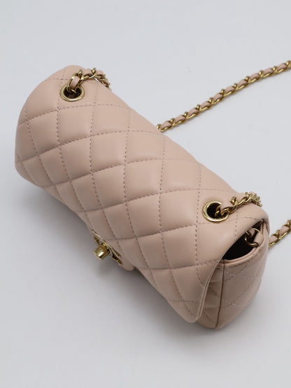 CHANEL 經典口蓋包Mini CF18 - 羊皮米金