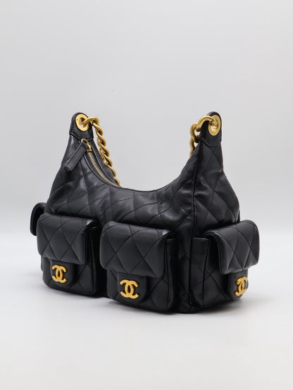 CHANEL 25C Hobo嬉皮包 - 小號黑金