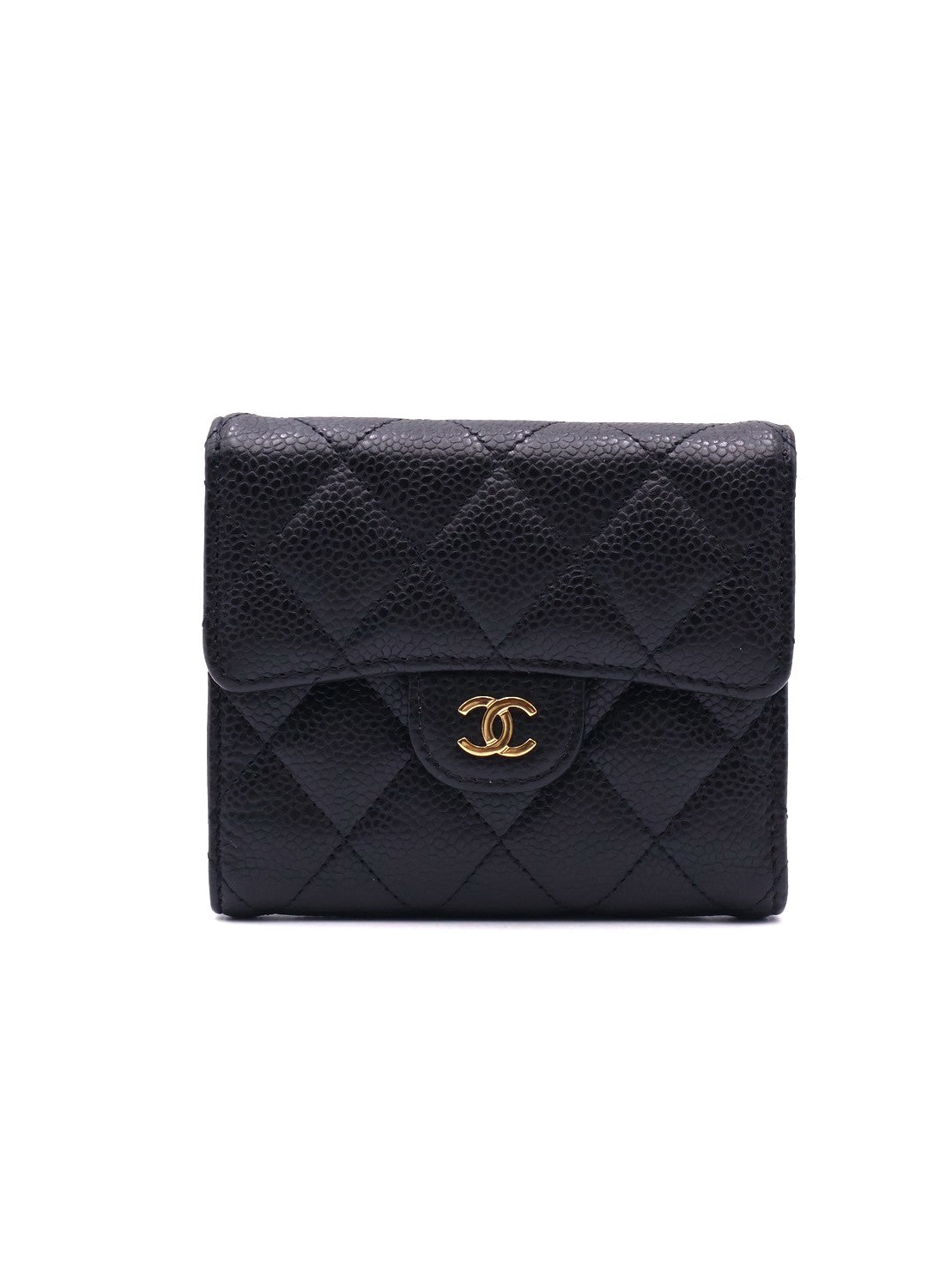 CHANEL 經典口蓋三折短夾 - 黑金
