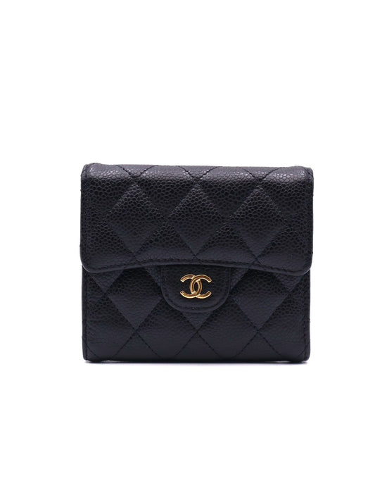 CHANEL 經典口蓋三折短夾 - 黑金
