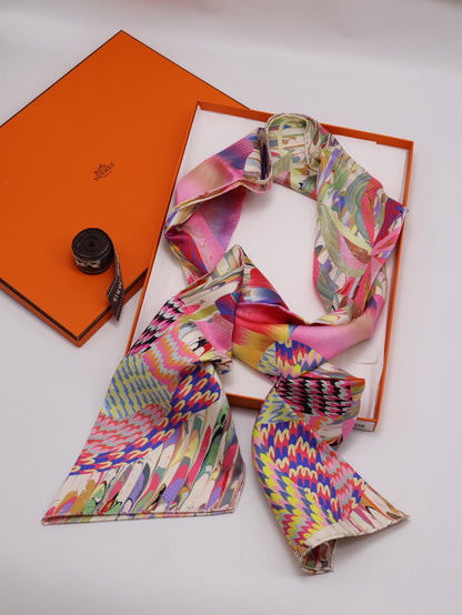 HERMES 日式手製雲石紋綢長絲巾