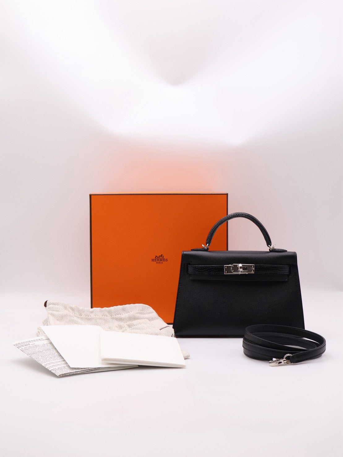 HERMES Mini Kelly ll Touch - Noir 89 蜥蜴拚皮黑銀