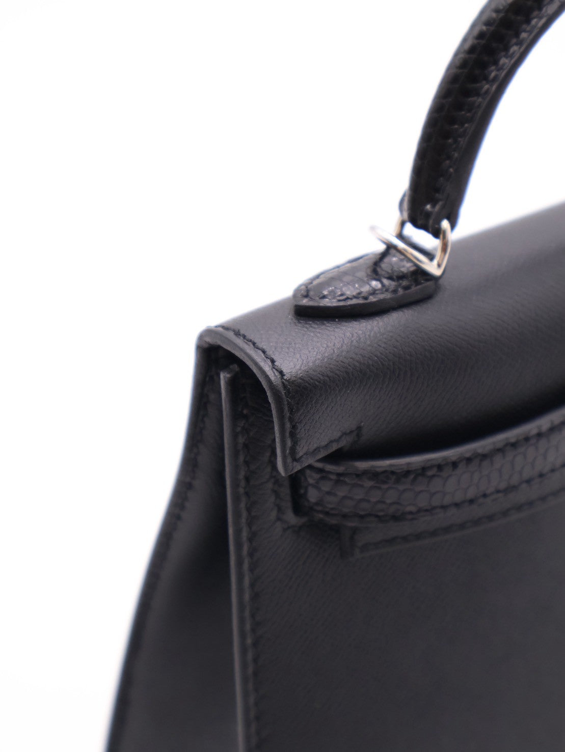 HERMES Mini Kelly ll Touch - Noir 89 蜥蜴拚皮黑銀