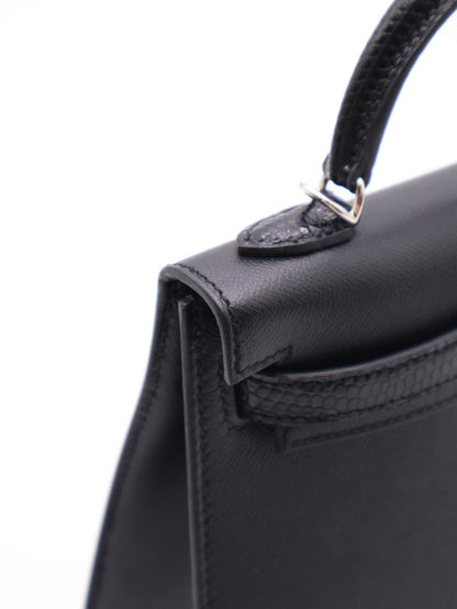 HERMES Mini Kelly ll - Noir 89 蜥蜴拚皮黑銀