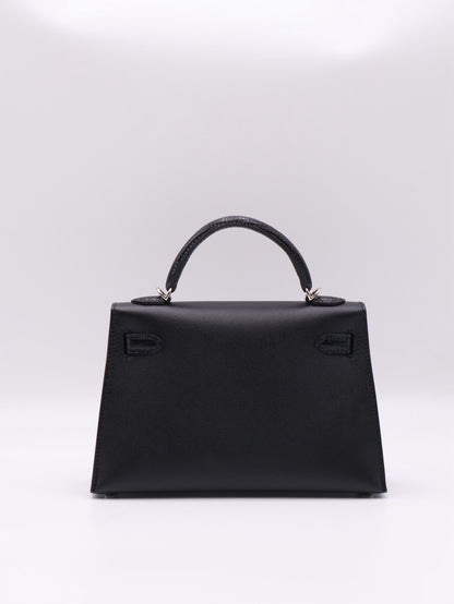 HERMES Mini Kelly ll - Noir 89 蜥蜴拚皮黑銀