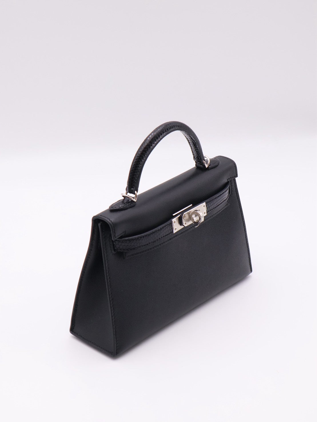 HERMES Mini Kelly ll Touch - Noir 89 蜥蜴拚皮黑銀