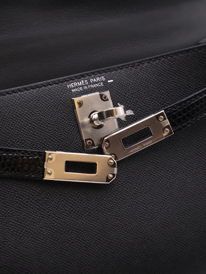 HERMES Mini Kelly ll - Noir 89 蜥蜴拚皮黑銀