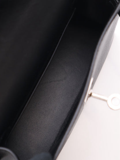 HERMES Mini Kelly ll - Noir 89 蜥蜴拚皮黑銀