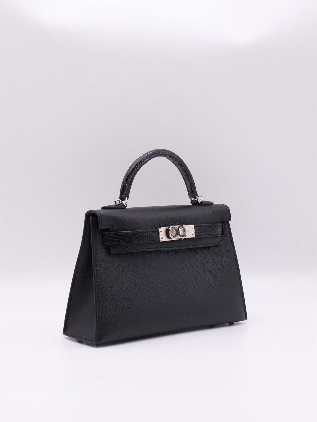HERMES Mini Kelly ll Touch - Noir 89 蜥蜴拚皮黑銀
