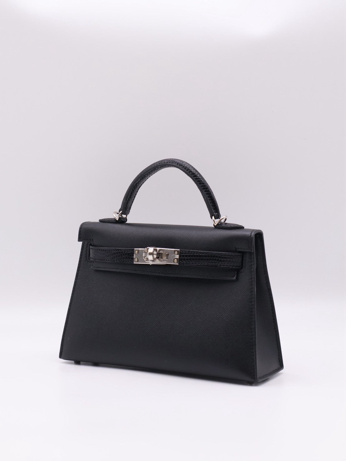 HERMES Mini Kelly ll Touch - Noir 89 蜥蜴拚皮黑銀