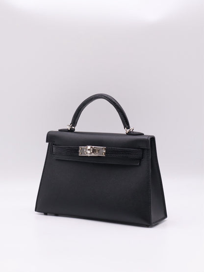 HERMES Mini Kelly ll - Noir 89 蜥蜴拚皮黑銀