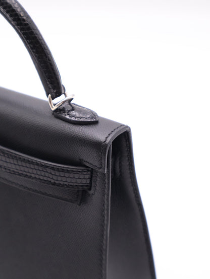 HERMES Mini Kelly ll - Noir 89 蜥蜴拚皮黑銀