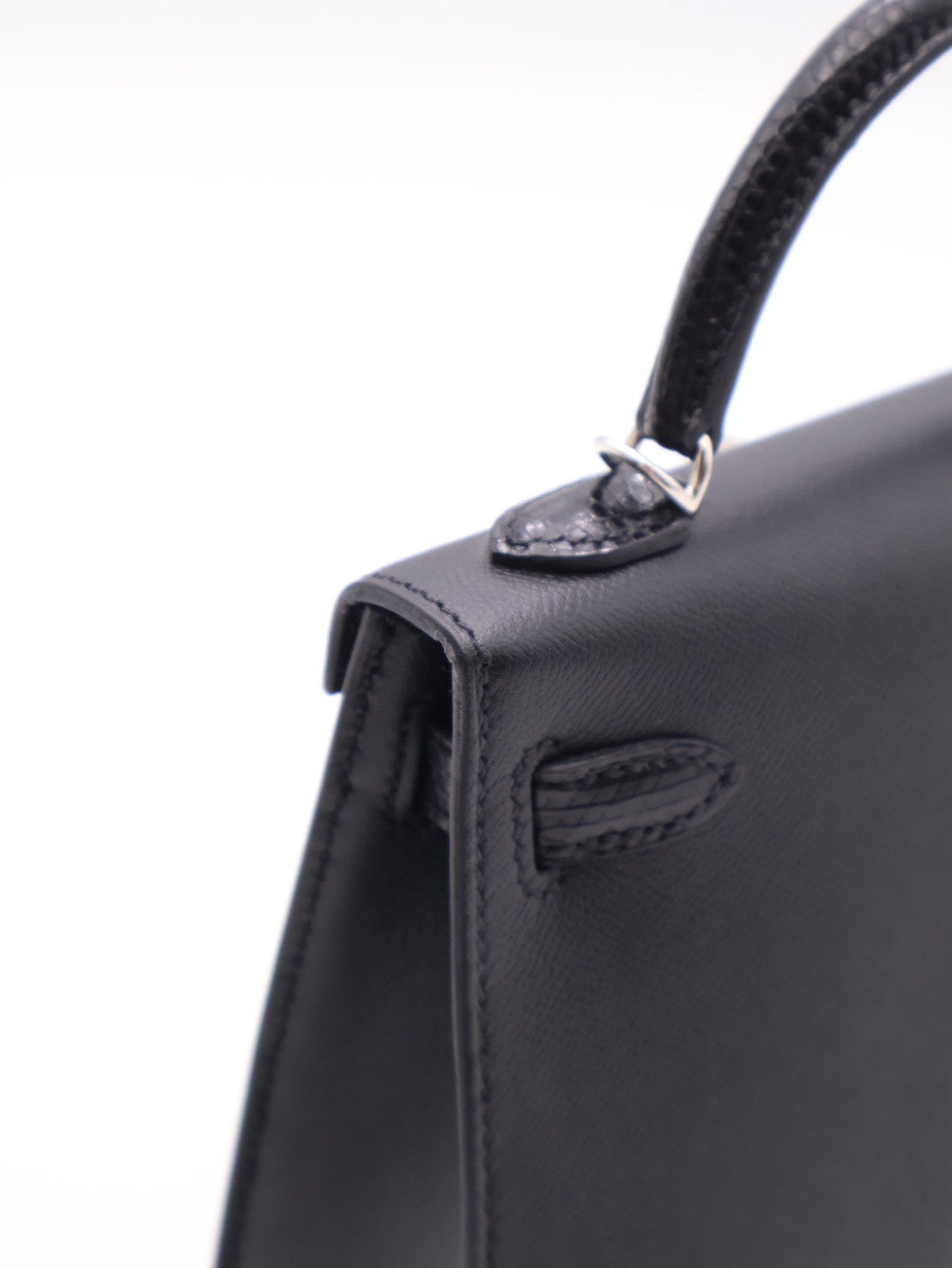 HERMES Mini Kelly ll Touch - Noir 89 蜥蜴拚皮黑銀