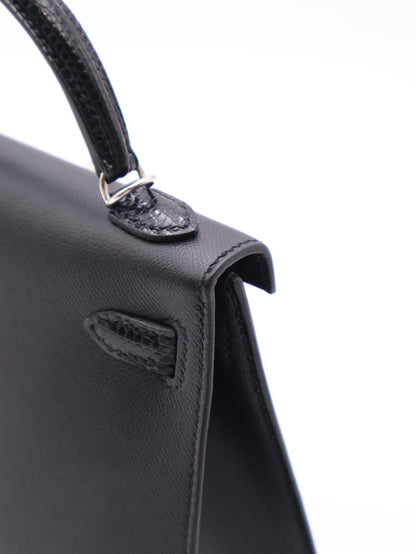 HERMES Mini Kelly ll - Noir 89 蜥蜴拚皮黑銀