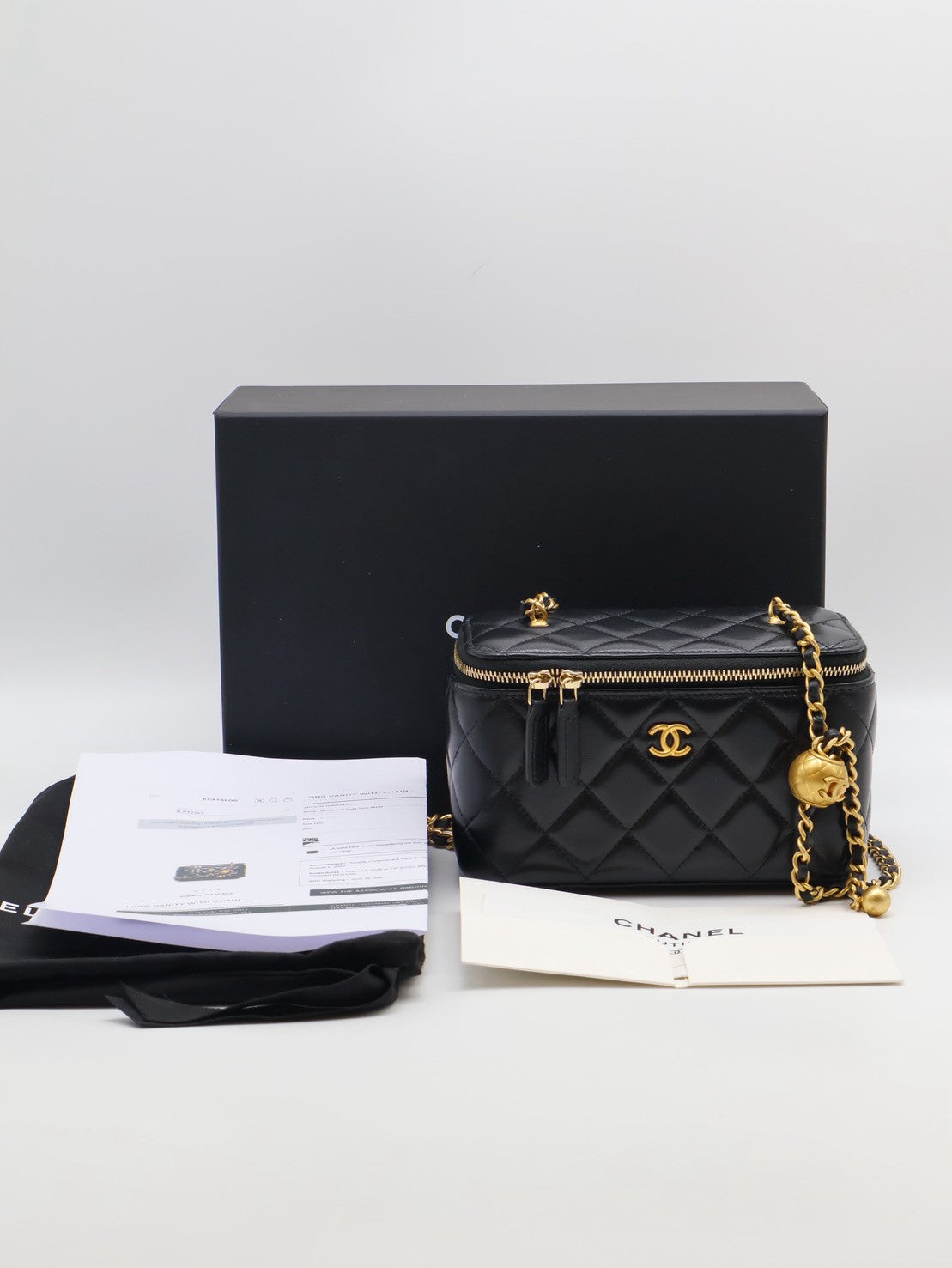 CHANEL 金球羊皮長盒子 - 黑金