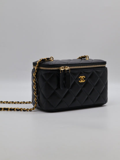 CHANEL 金球羊皮長盒子 - 黑金
