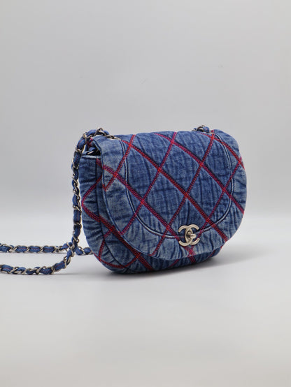 CHANEL 菱格紋牛仔馬鞍包