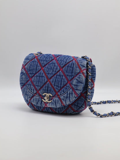 CHANEL 菱格紋牛仔馬鞍包