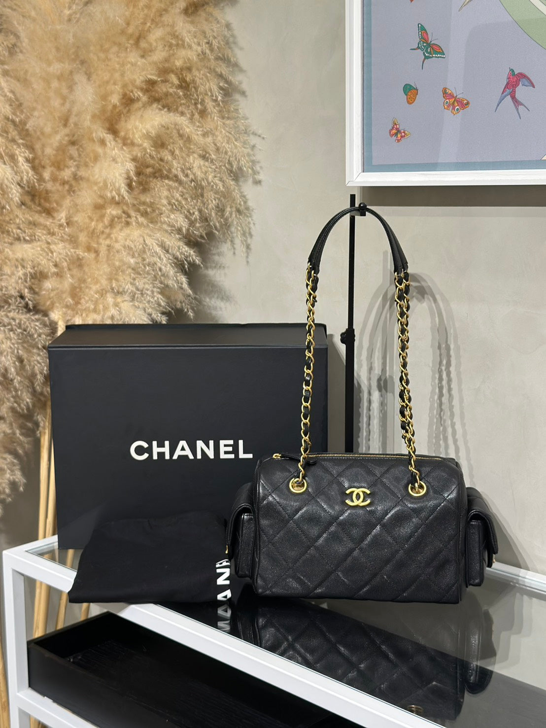 CHANEL 25K雙口袋保齡球包 - 黑金