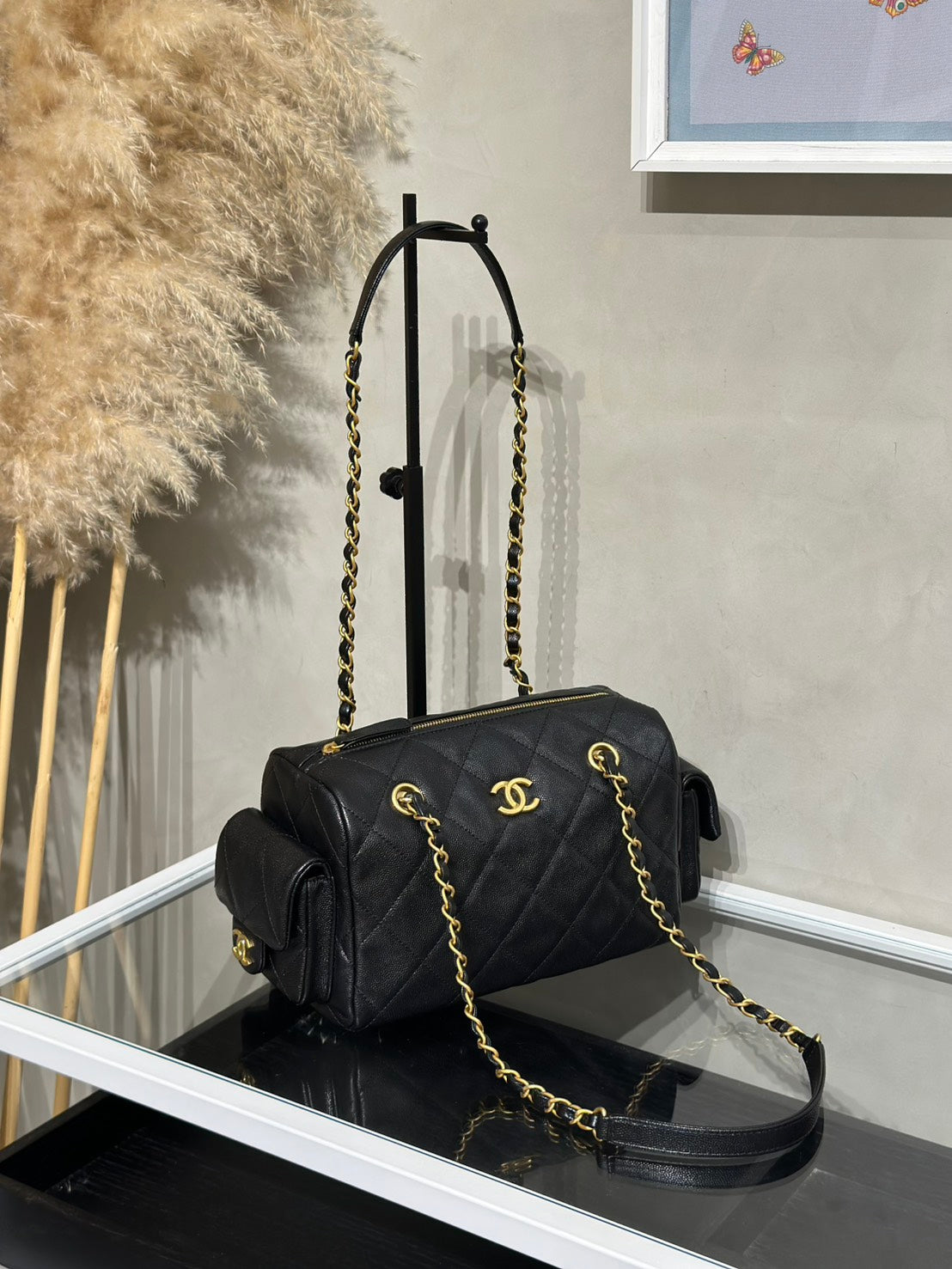 CHANEL 25K雙口袋保齡球包 - 黑金