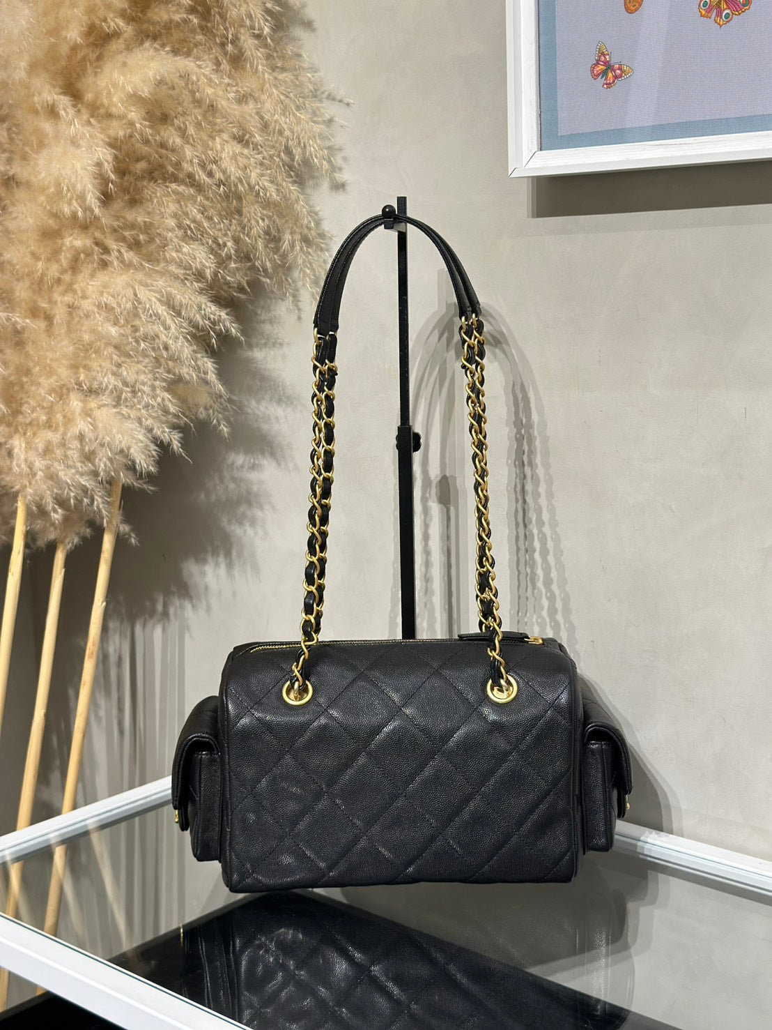 CHANEL 25K雙口袋保齡球包 - 黑金