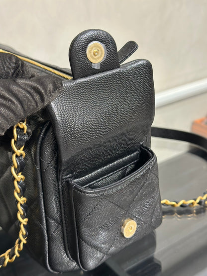 CHANEL 25K雙口袋保齡球包 - 黑金