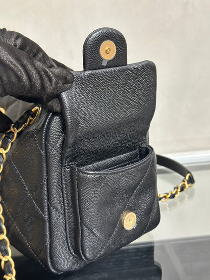 CHANEL 25K雙口袋保齡球包 - 黑金