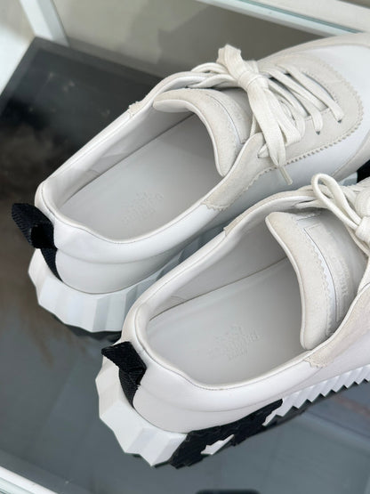 HERMES Bouncing小牛皮休閒鞋 - 白拚黑H 39.5