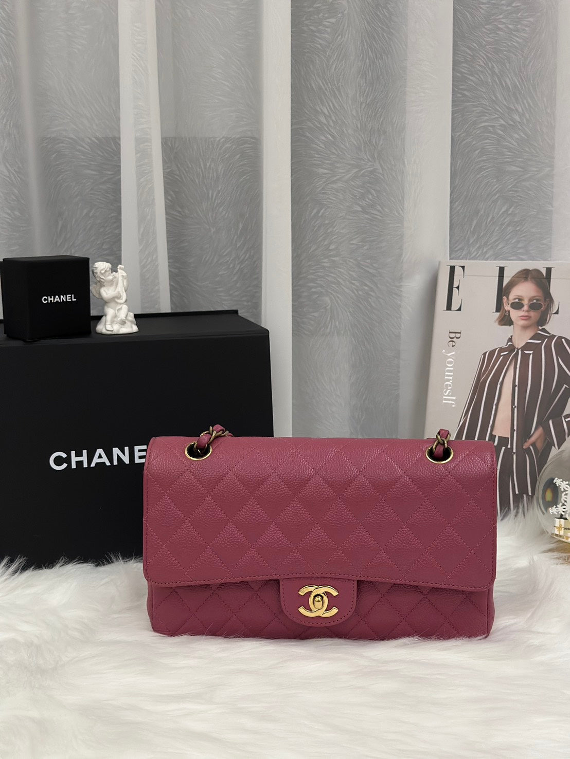 CHANEL 經典口蓋包 CF25 - 玫瑰粉金7開