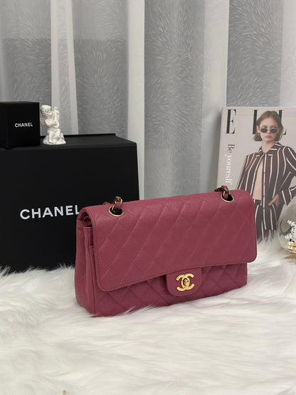 CHANEL 經典口蓋包 CF25 - 玫瑰粉金7開