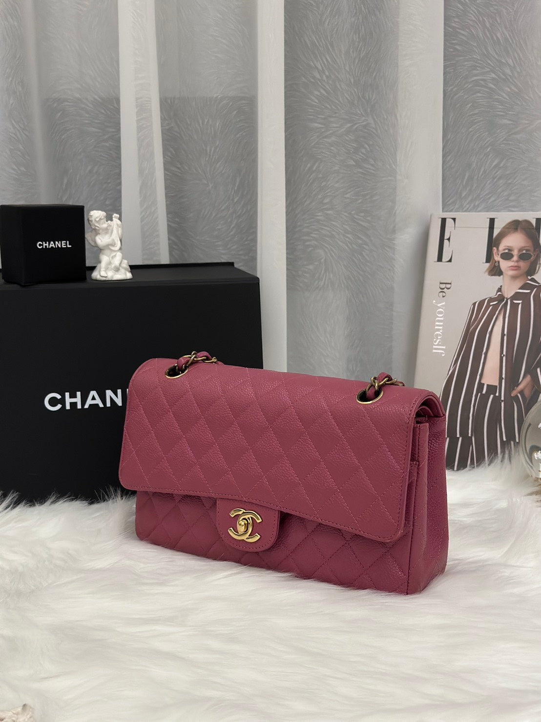 CHANEL 經典口蓋包 CF25 - 玫瑰粉金7開